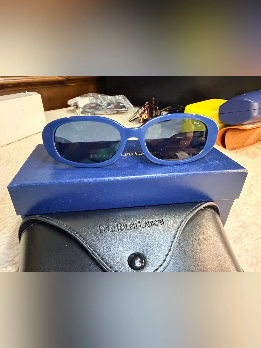 67. NEW Polo by Ralph Lauren Teal Oval Sunglasses with Gold Temple Accent